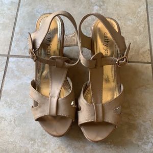 Cathy Jean Open-Toe Cork Wedge Heels